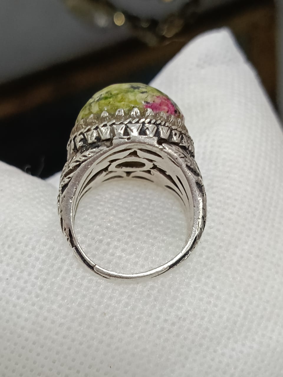 خاتم فضة بحجر طبيعي صلب