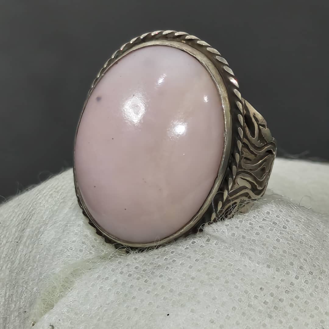 خاتم فضة بحجر عقيق وردي