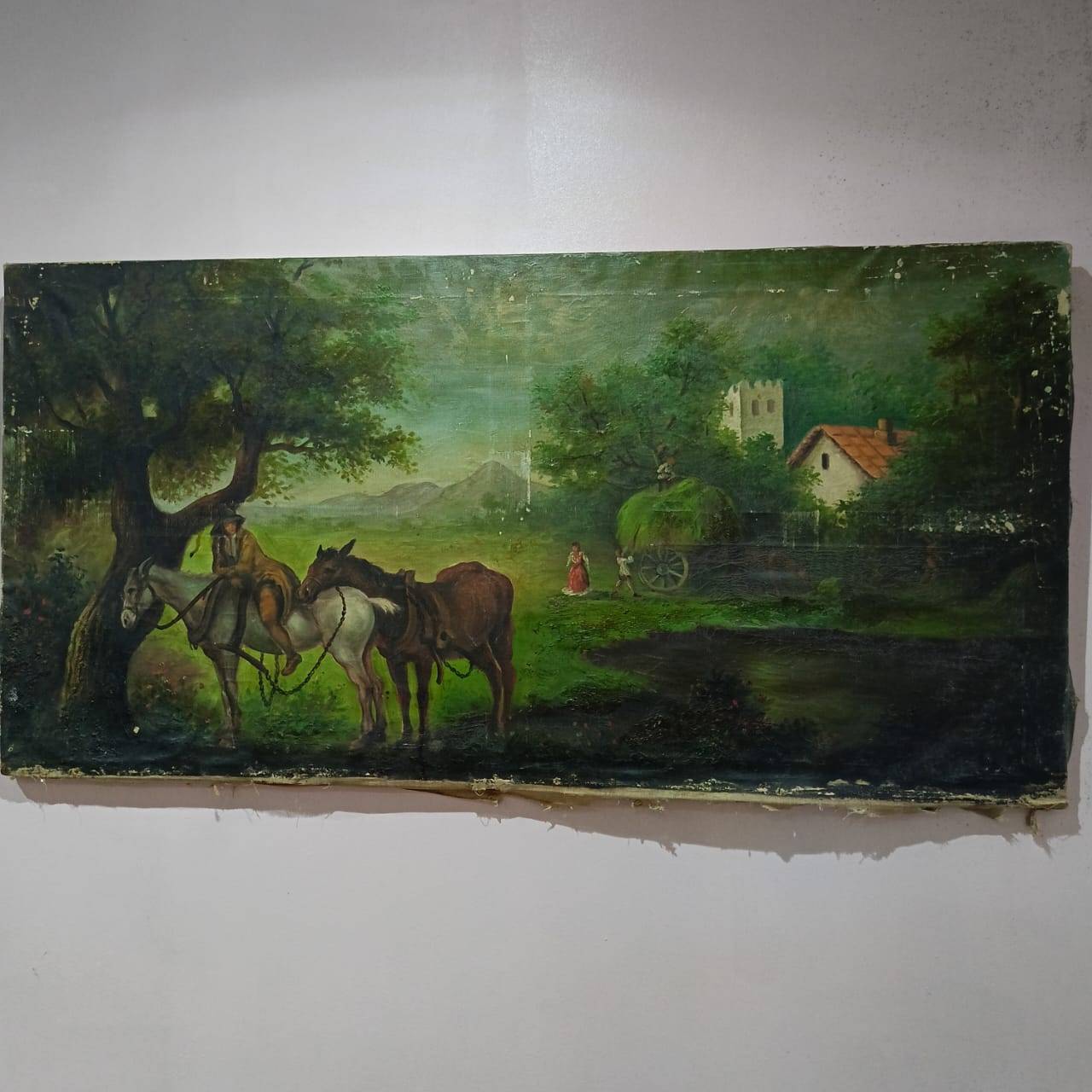 Ancien tableau vintage original huile sur toile signée par T, Rousseau