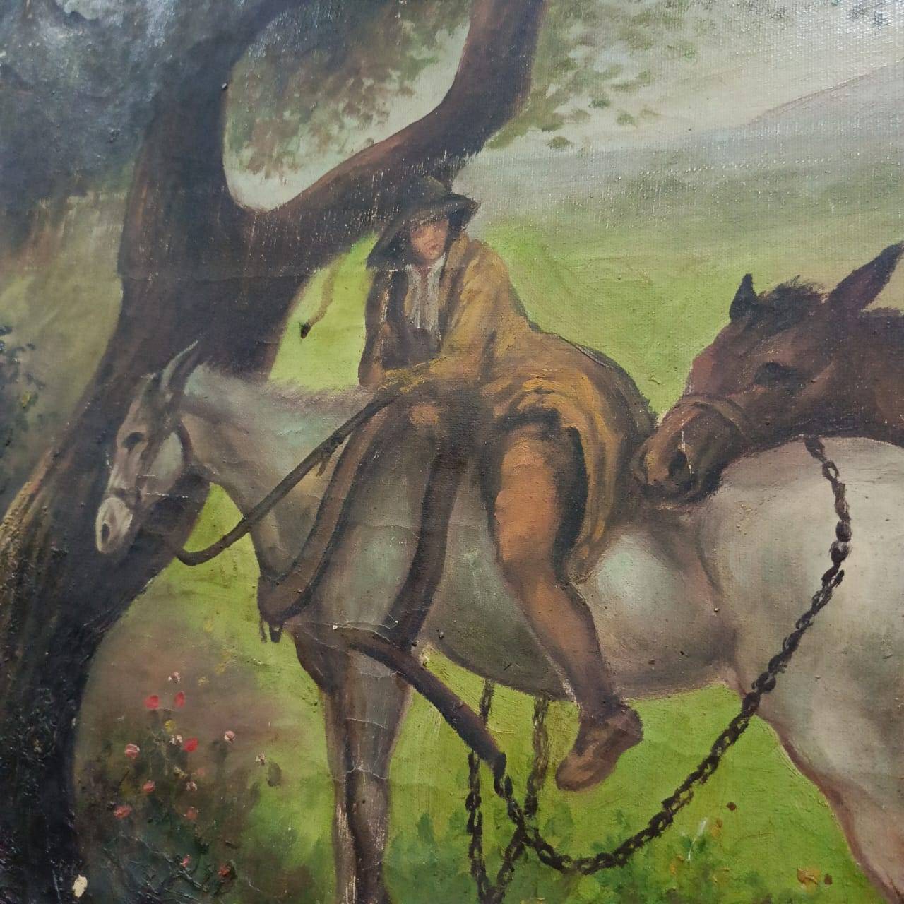 Ancien tableau vintage original huile sur toile signée par T, Rousseau