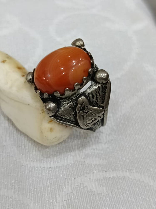 خاتم فضة بحجر عقيق