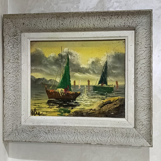 Ancien tableau vintage original sur toil signé