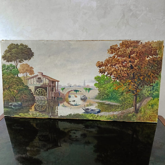 Ancien tableau vintage original sur toile signée