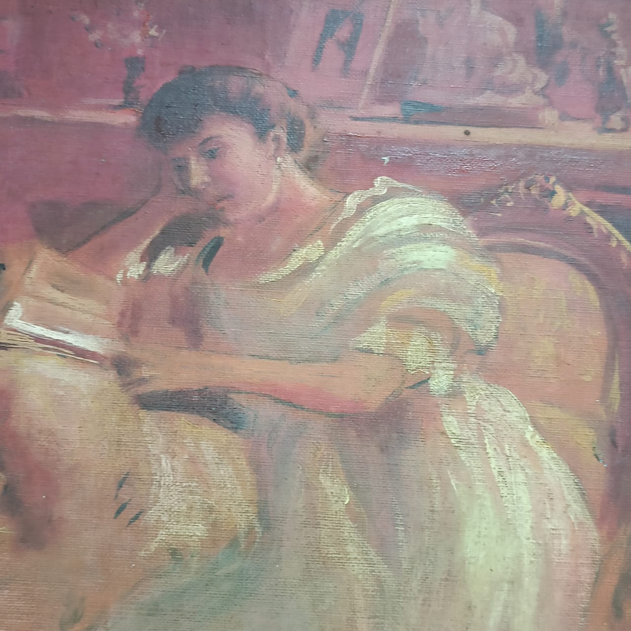 Ancien tableau vintage original huile sur toile signée par Théodore Girard
