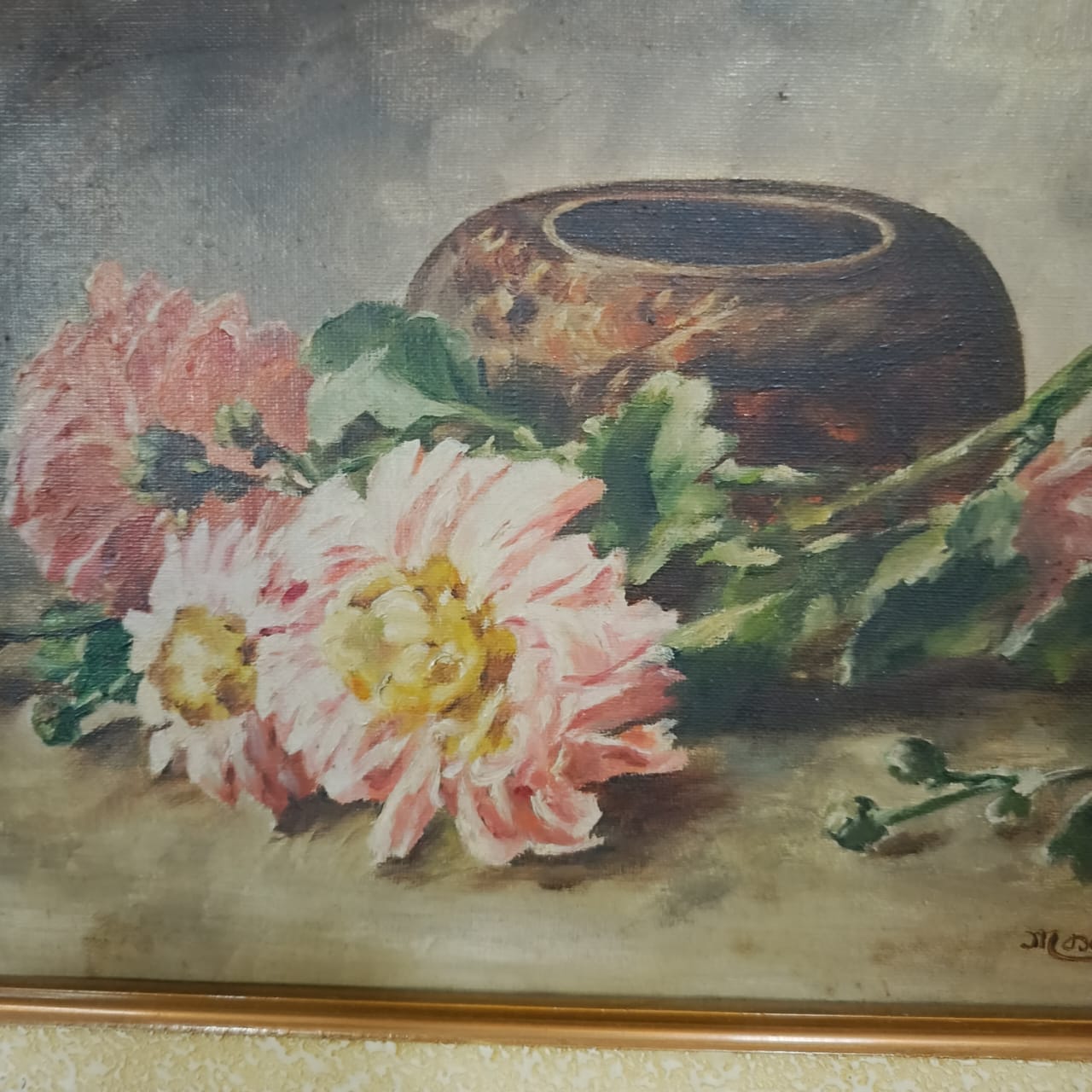 Ancien tableau vintage original huile sur toile signée
