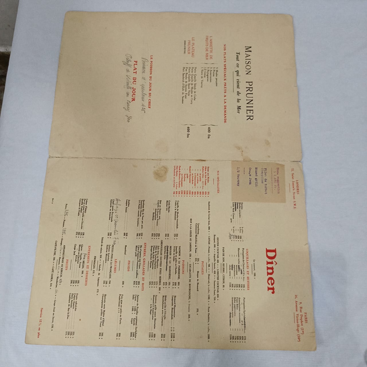 Carte des vins vintage original