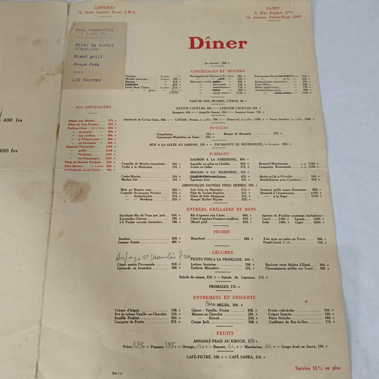 Carte des vins vintage original