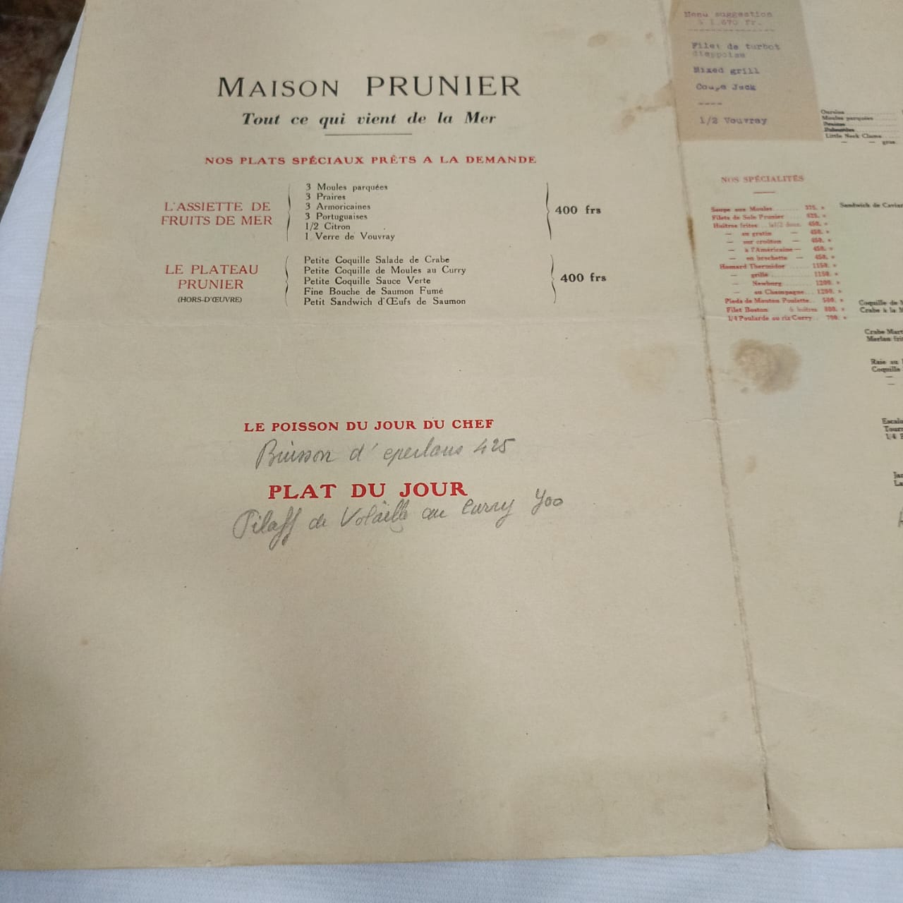 Carte des vins vintage original