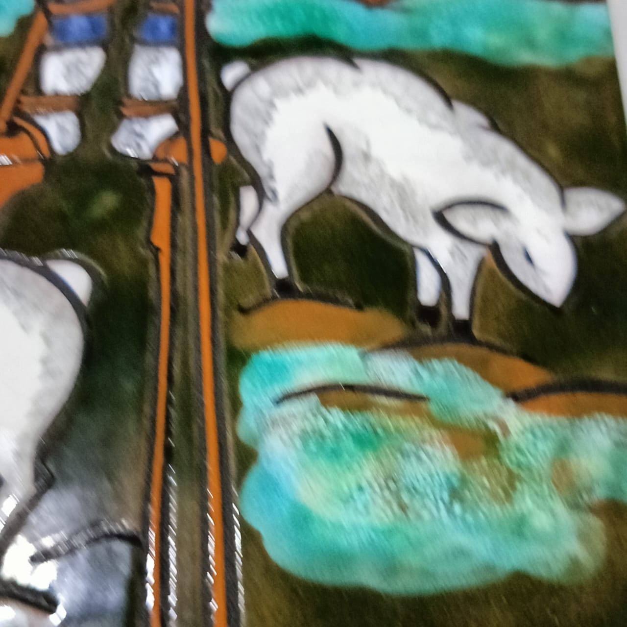 Ancien tableau vintage original sur faience