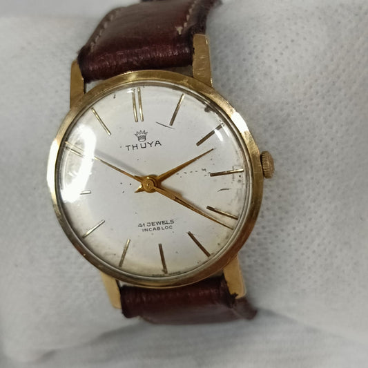 Montre thuya mécanique en plaqué or 20g vintage original