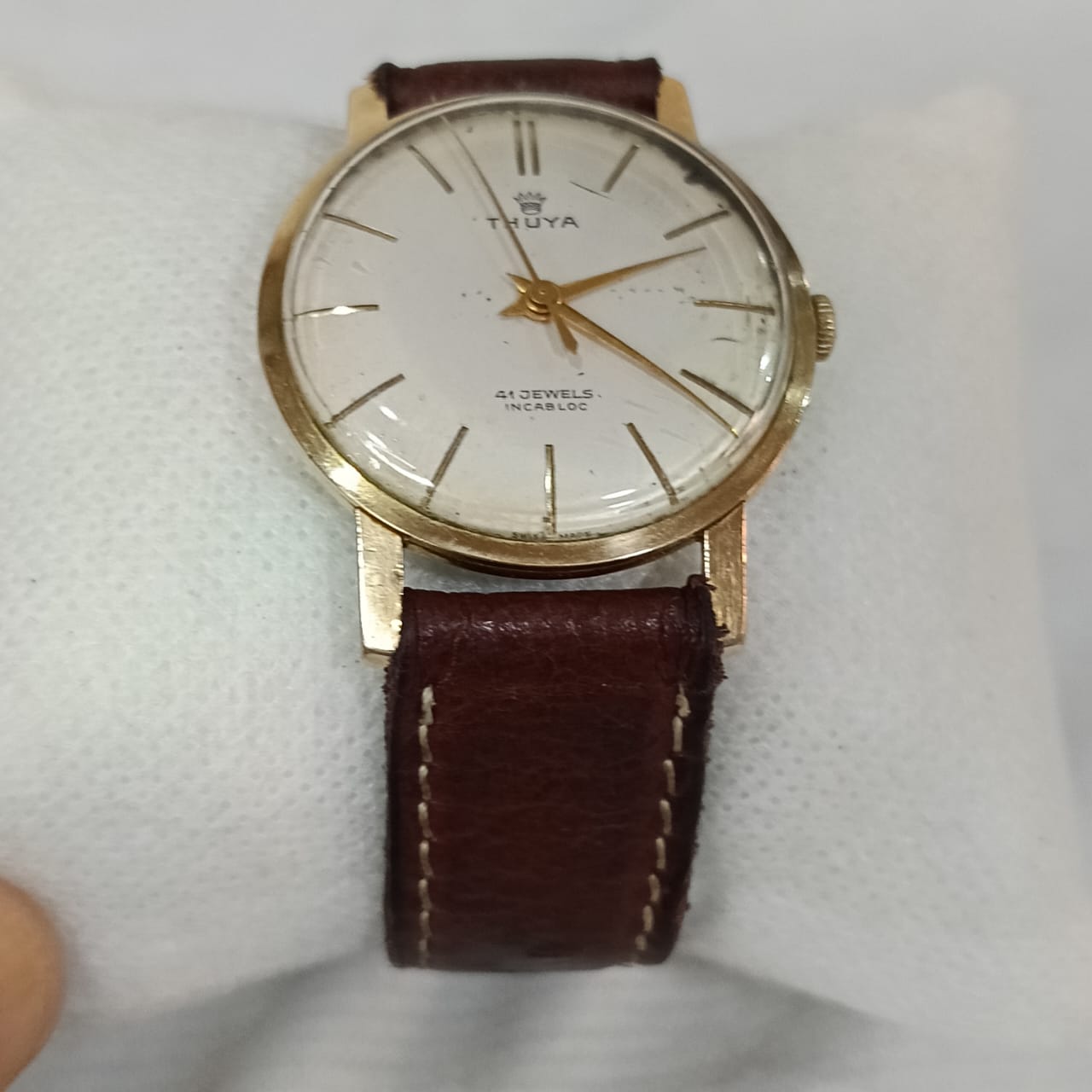 Montre thuya mécanique en plaqué or 20g vintage original