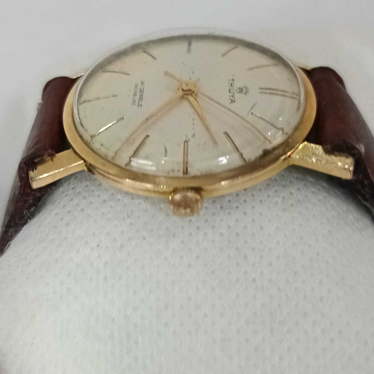 Montre thuya mécanique en plaqué or 20g vintage original