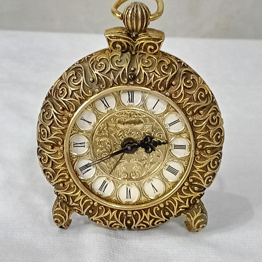 Ancienne pendule en bronze doré mécanique vintage