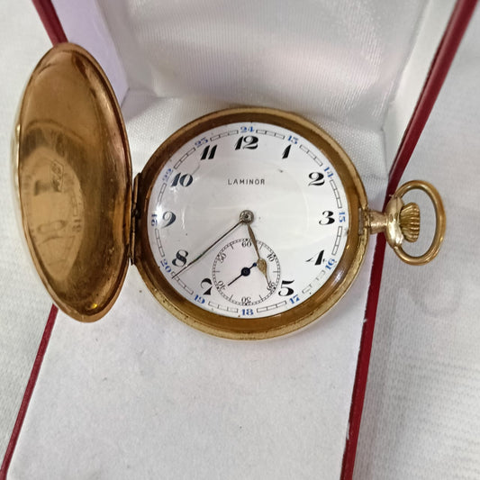 Montre gousset laminor mécanique vintage original en plaqué or ينقصها زجاج