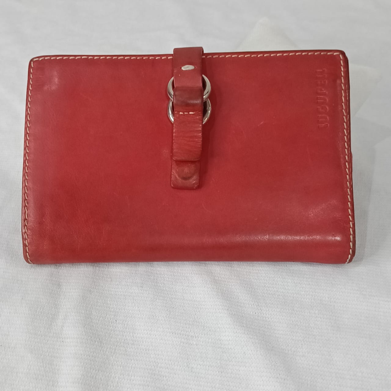 Portefeuille lugupell en cuir rouge vintage original