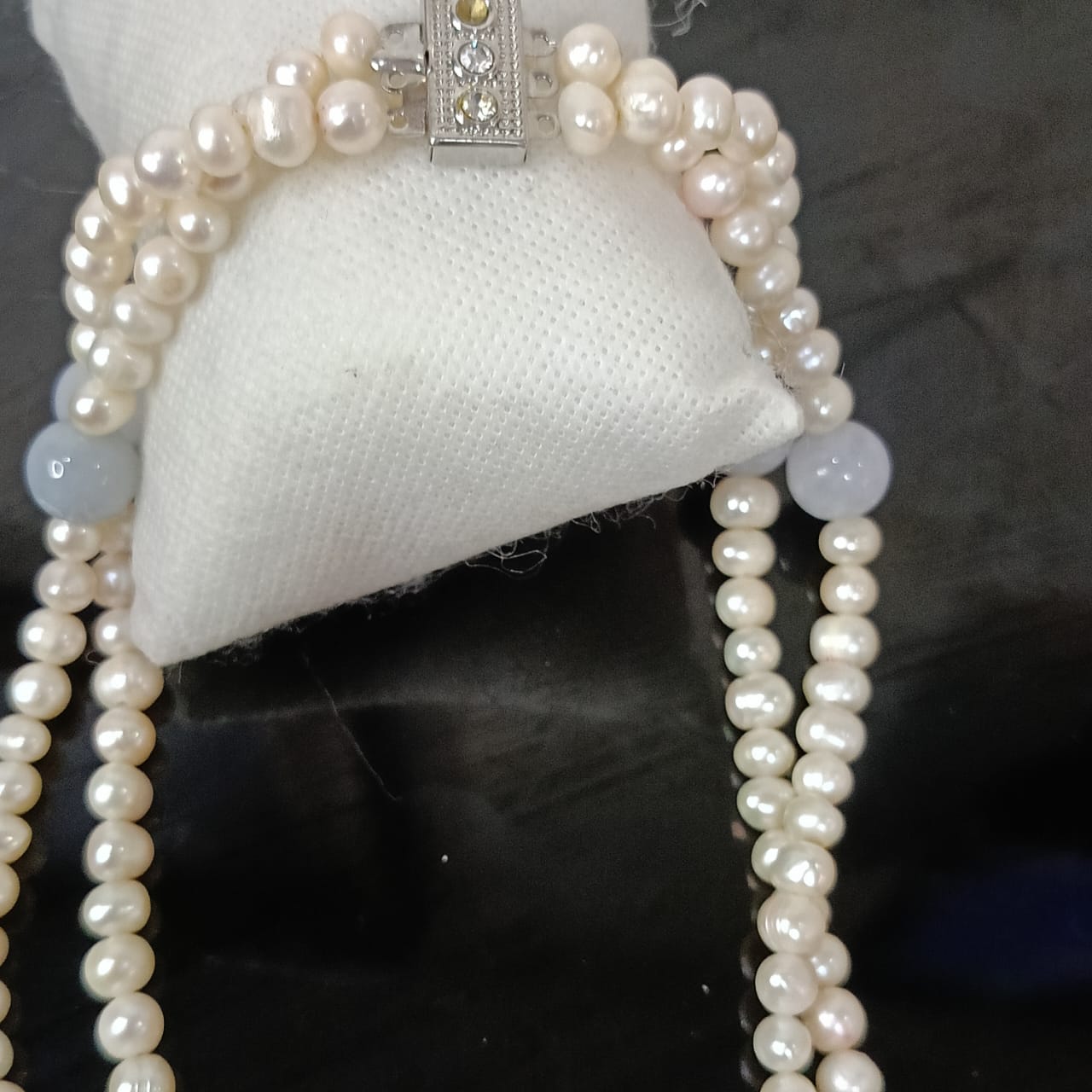 عقد تحفة لؤلؤ طبيعي وقلادة كبيرة مرصعة بحجر فيروز طبيعي وحجر قمر