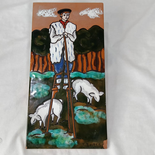Ancien tableau vintage original sur faience