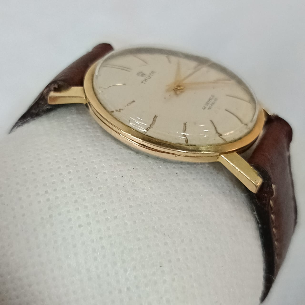 Montre thuya mécanique en plaqué or 20g vintage original
