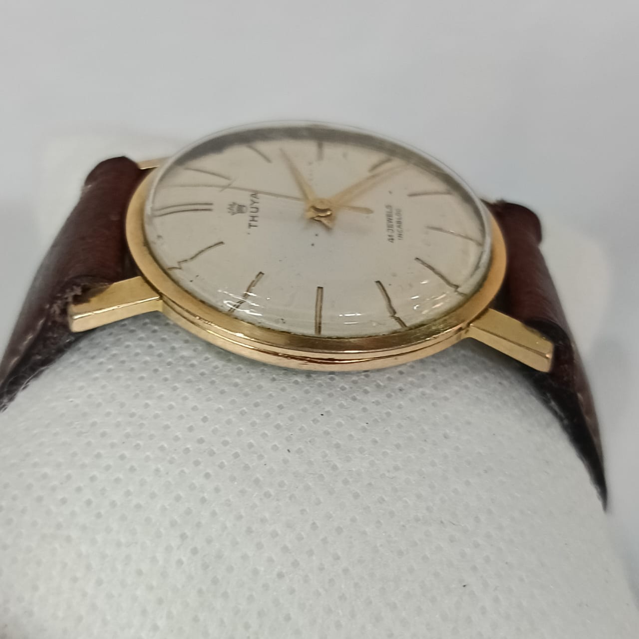 Montre thuya mécanique en plaqué or 20g vintage original