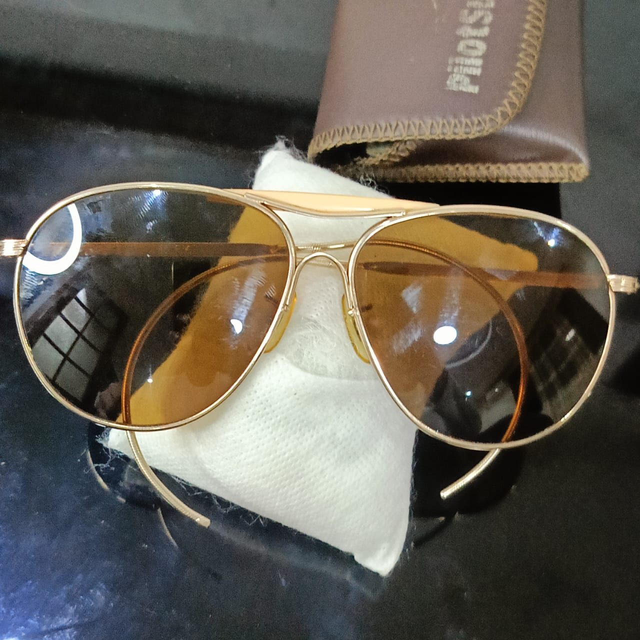 Lunette pilotsunglass américain en plaqué or vintage original