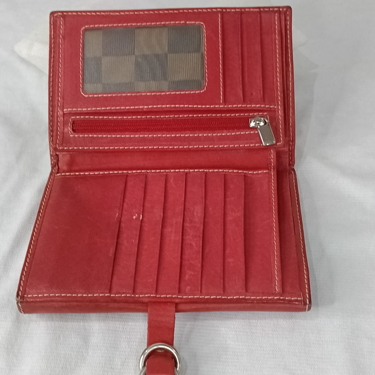 Portefeuille lugupell en cuir rouge vintage original