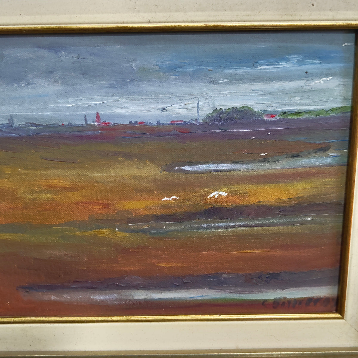 Ancien tableau original signé sur panneau 
46/40cm