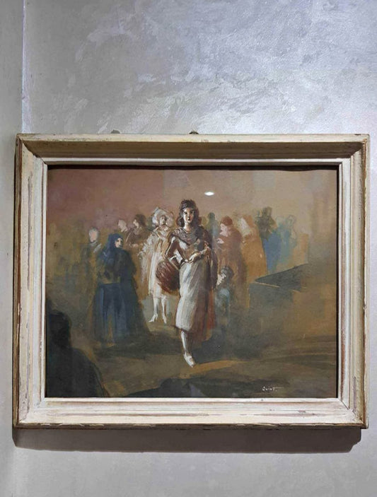 Ancien tableau original signé sur carton 35c30cm