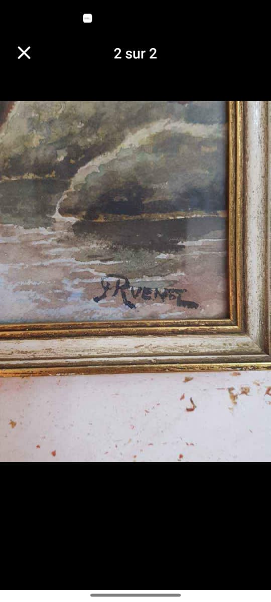 Ancien tableau original signé aquarelle 40cm/25cm