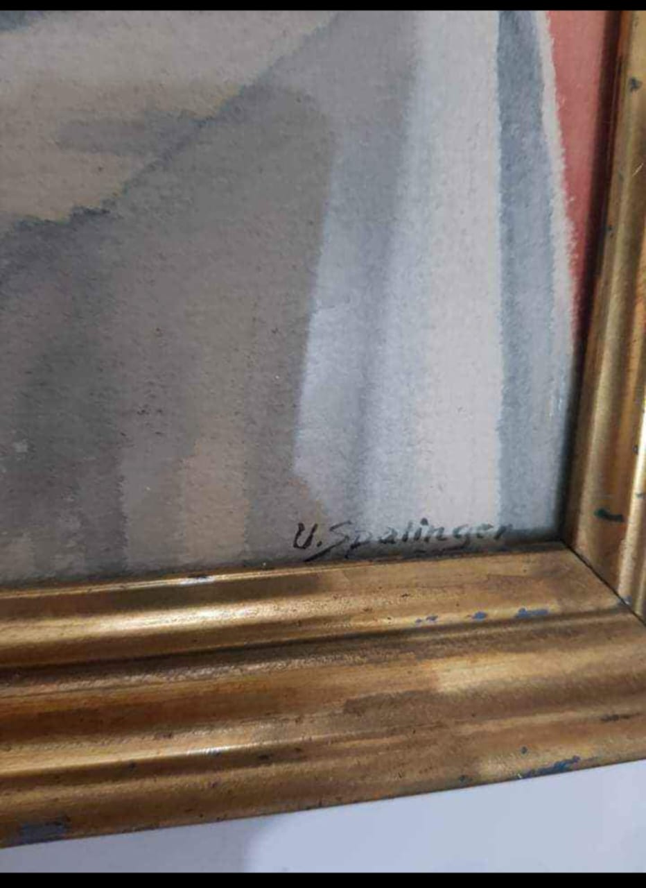 Ancien tableau original signé aquarelle sur papier 32cm/24cm