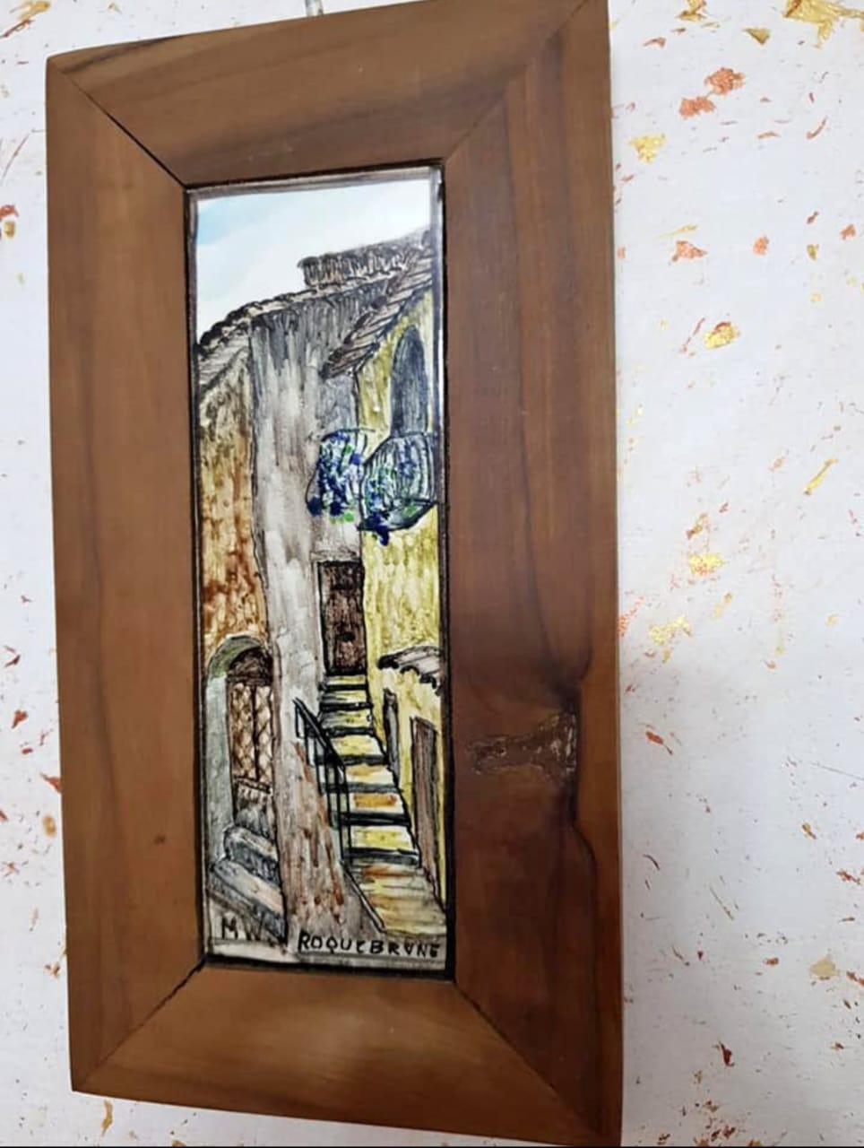 Ancien tableau original signé sur faïence 30cm/20cm