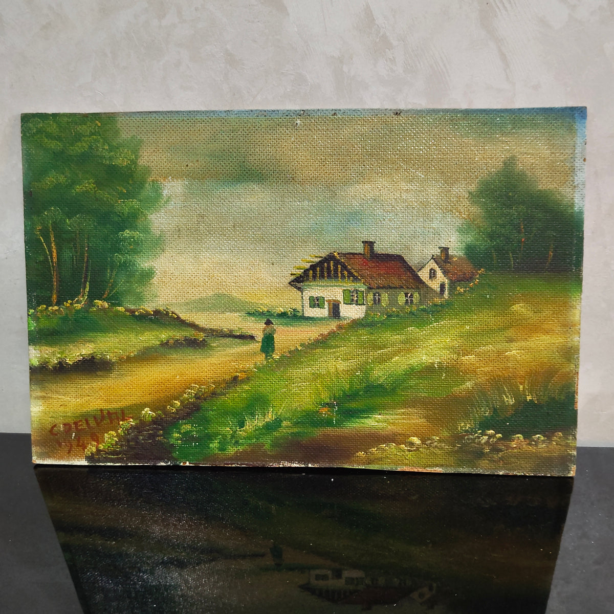 Ancien tableau original signé sur panneau 1949
38/24cm