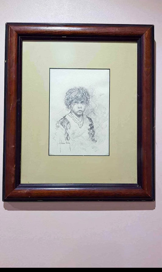 Ancien tableau original signé dessin 35cm