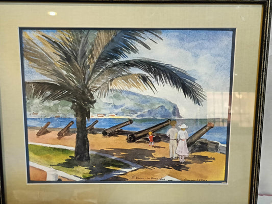 Ancien tableau original signé 
Aquarelle