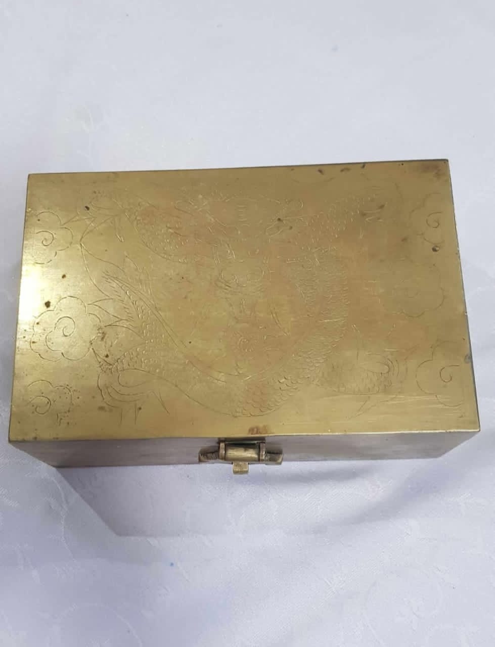 صندوق مجوهرات صيني قديم نحاس وخشب 20cm/12cm