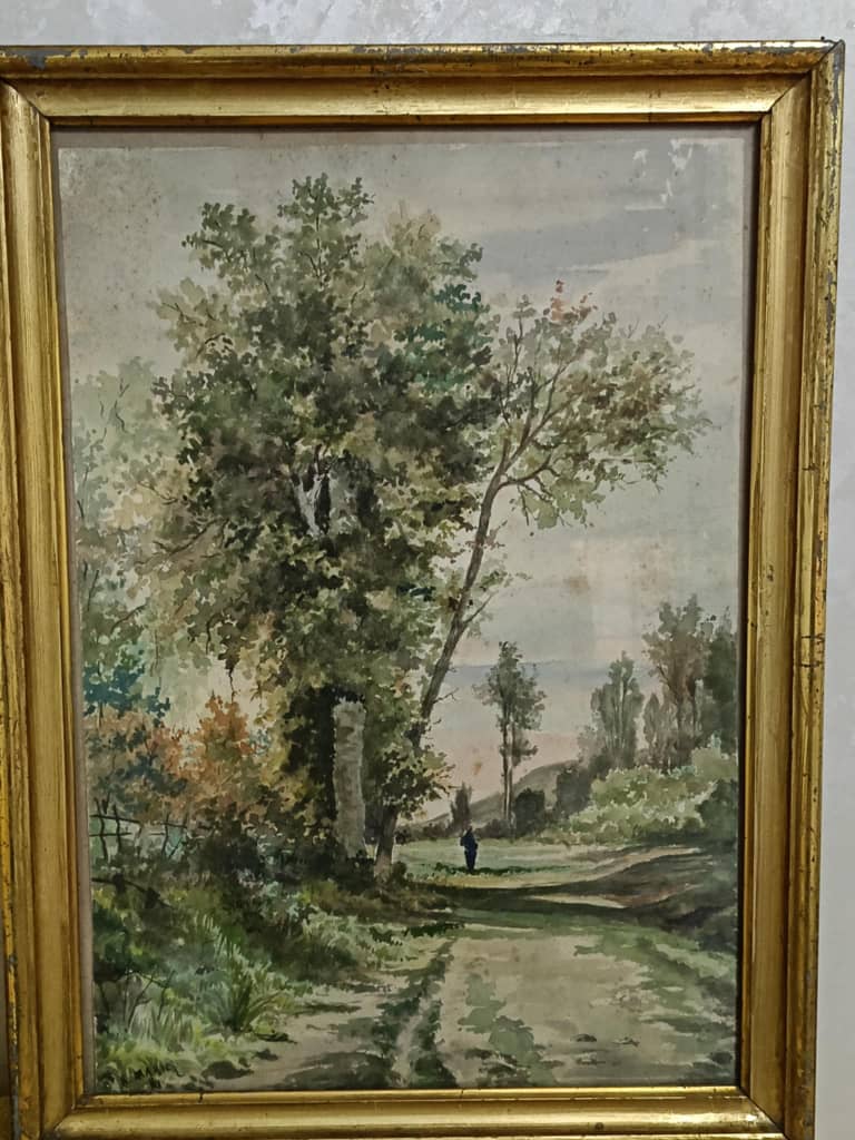 Ancien tableau original signé aquarelle  50cm/35cm