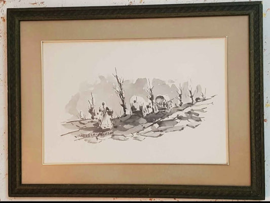 Ancien tableau original signé aquarelle sur papier 28cm/24cm