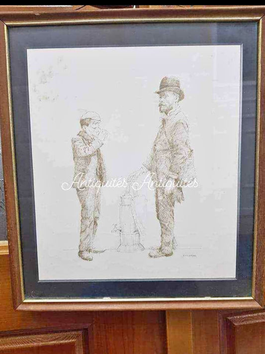 Ancien tableau original signé dessin 28cm/22cm