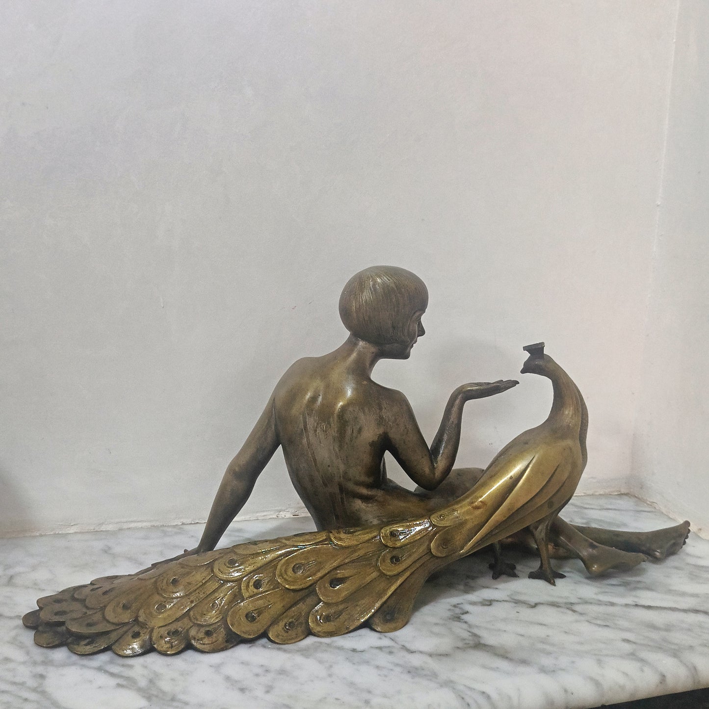 Ancien statut en bronze rare vintage original signé