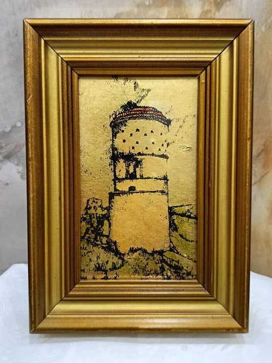 طابلو أصلي مرسوم على ورق الذهب ومختوم 18cm/13cm
