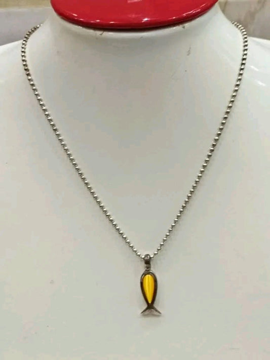 سلسلة فضة وحجر عين الهر طولها 22cm