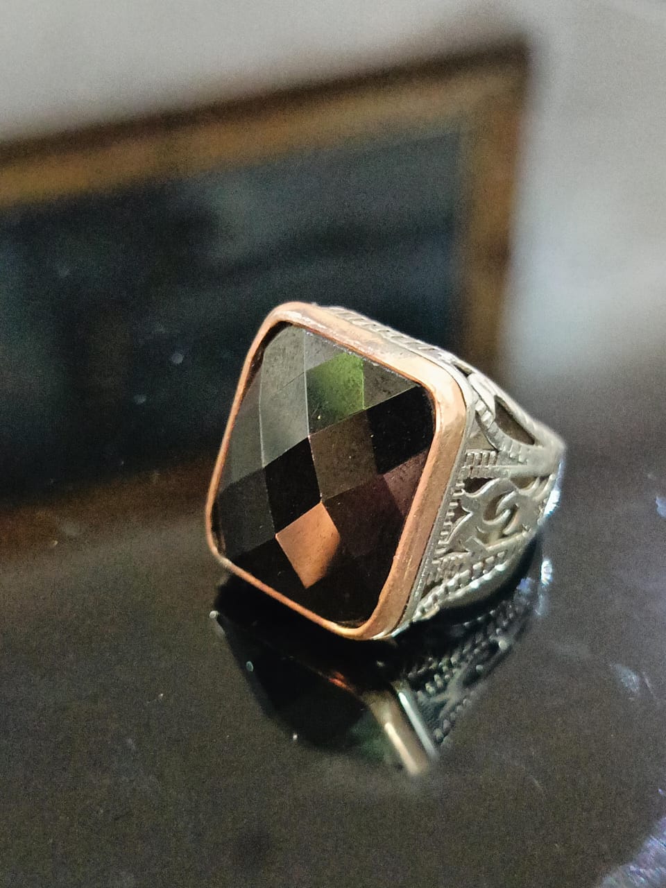 خاتم فضة بحجر أونيكس