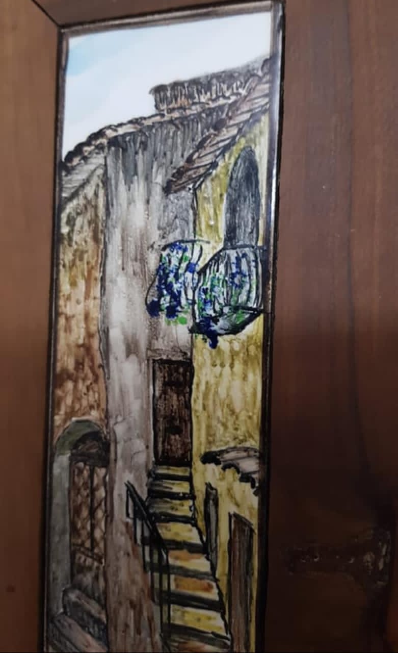 Ancien tableau original signé sur faïence 30cm/20cm