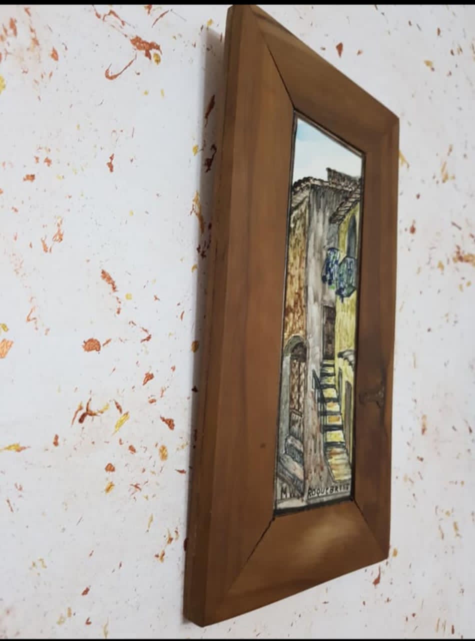 Ancien tableau original signé sur faïence 30cm/20cm