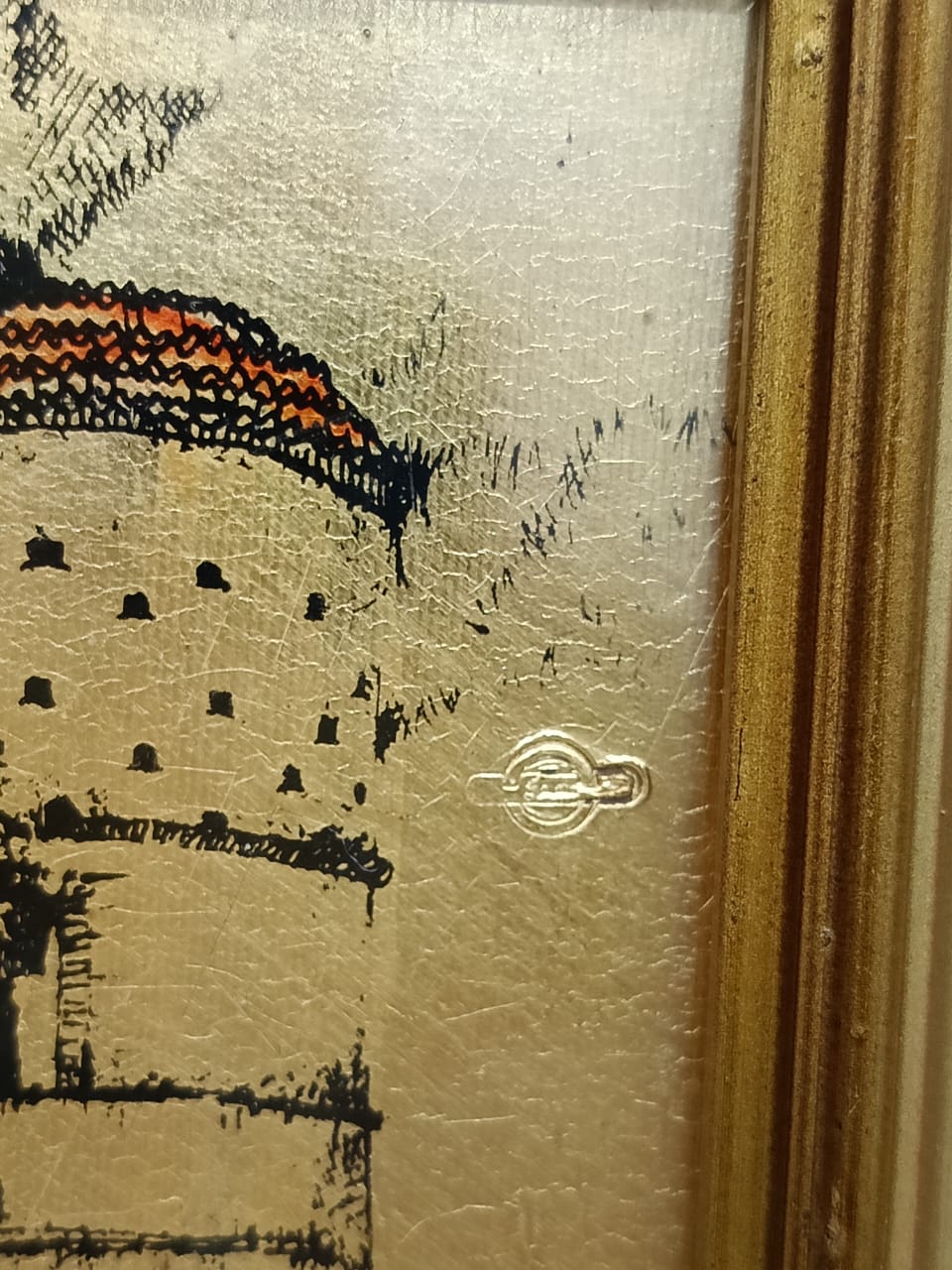 طابلو أصلي مرسوم على ورق الذهب ومختوم 18cm/13cm