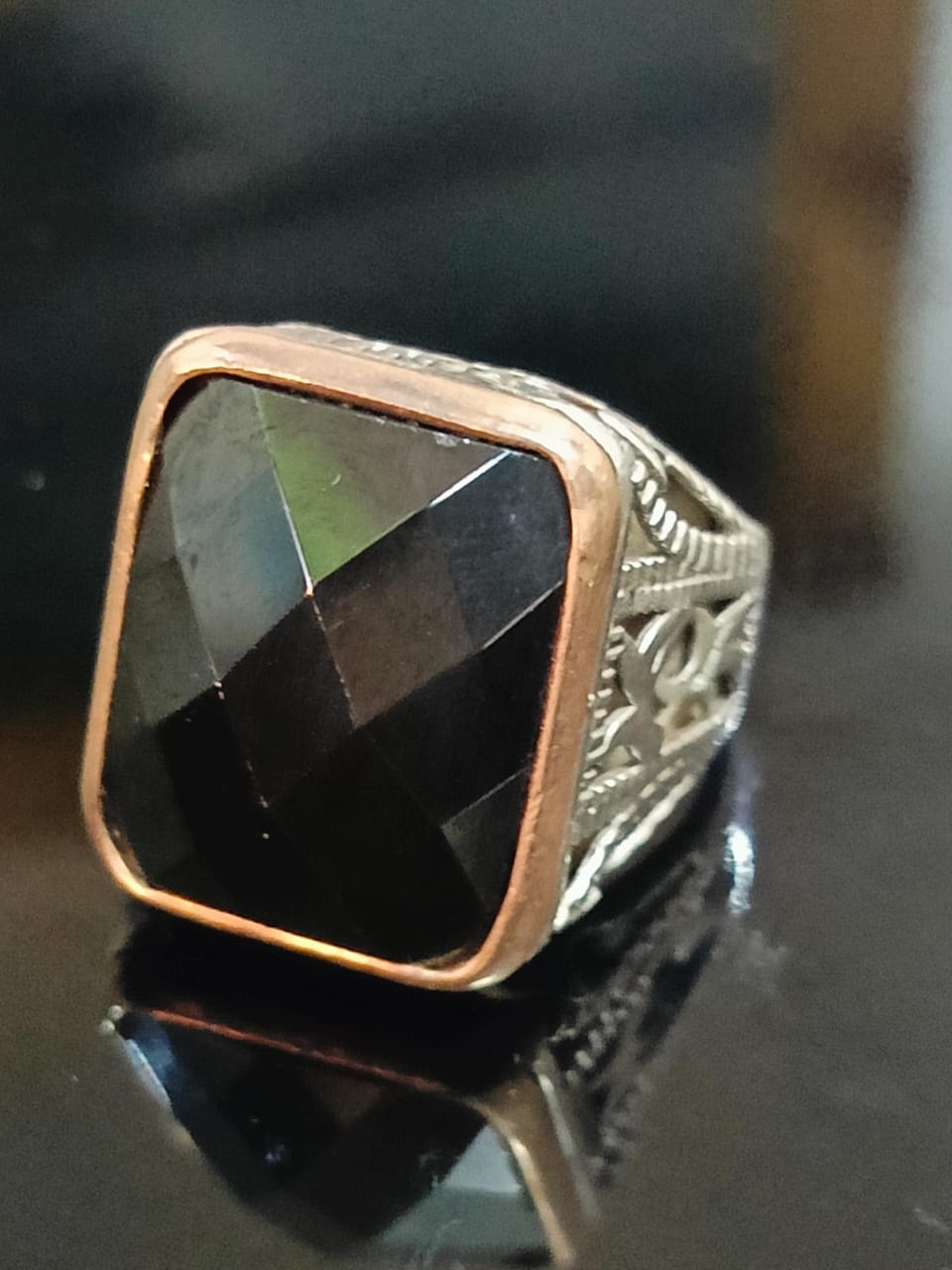 خاتم فضة بحجر أونيكس