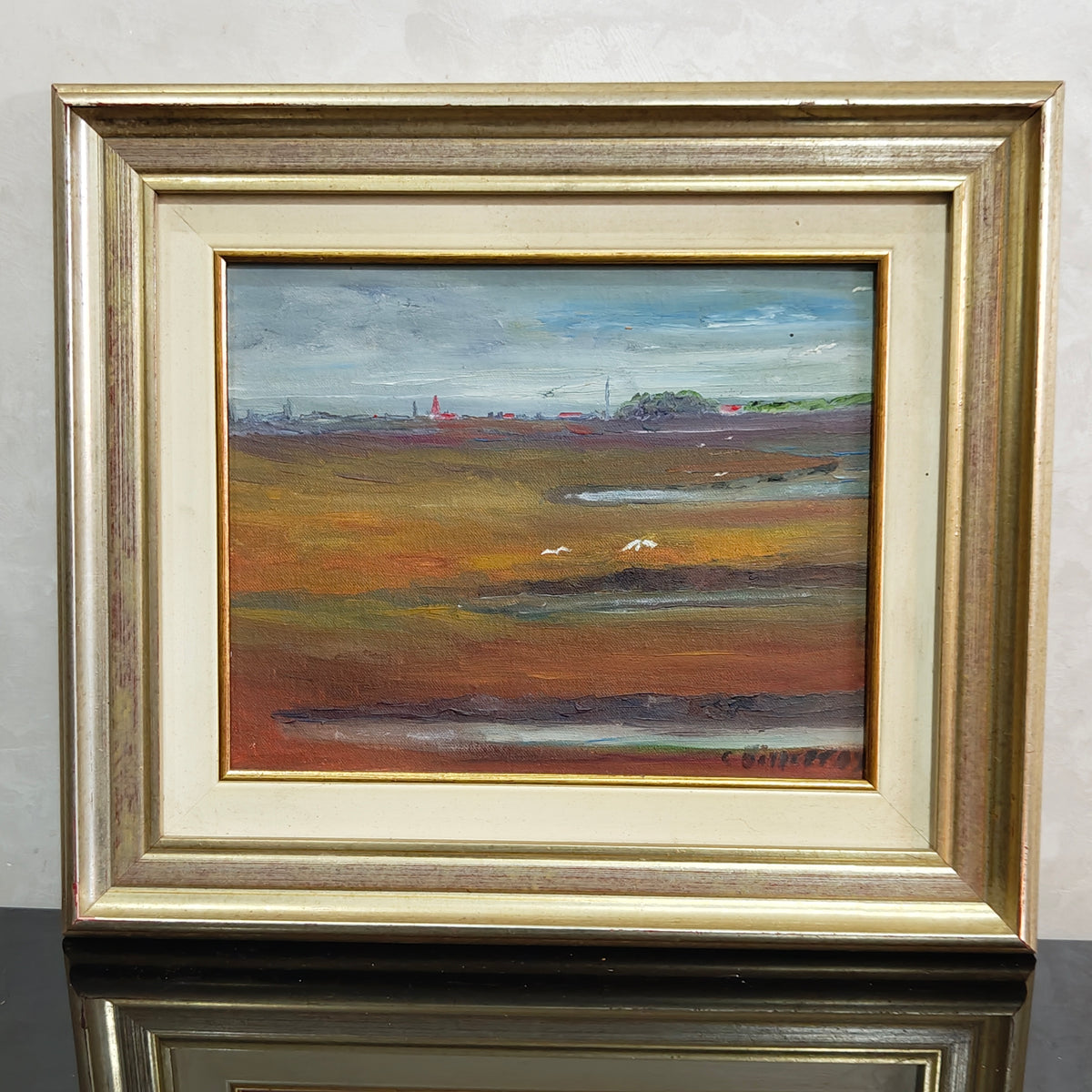 Ancien tableau original signé sur panneau 
46/40cm