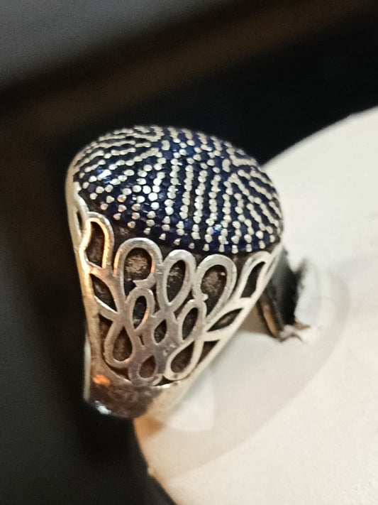 خاتم فضة مرصع بحجر سفير أزرق