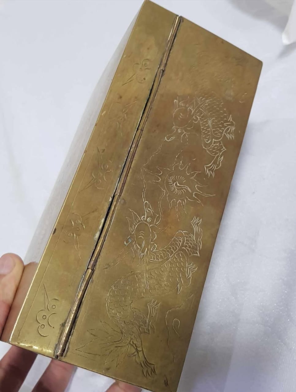 صندوق مجوهرات صيني قديم نحاس وخشب 20cm/12cm