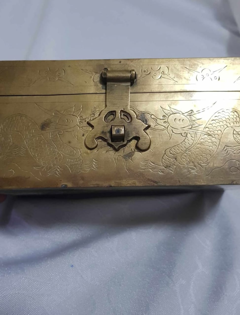 صندوق مجوهرات صيني قديم نحاس وخشب 20cm/12cm