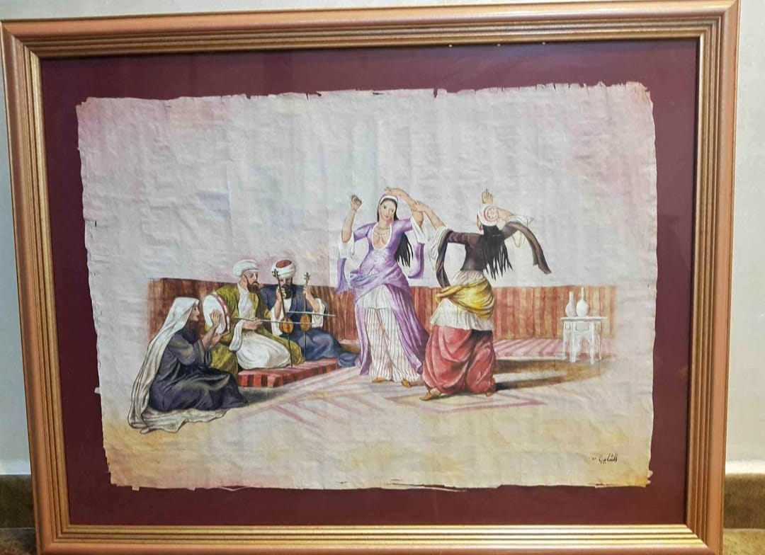 Ancien tableau original signé 
رسم على ورق البرد 90cm/70cm